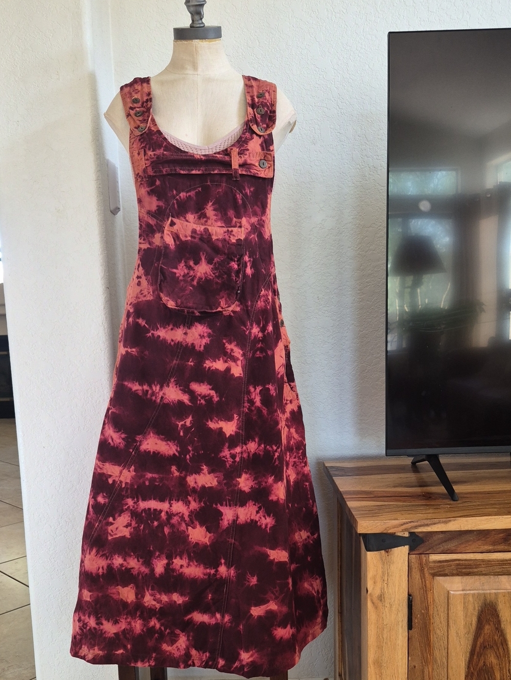Handcrafted In Nepal, Bohemian Pinafore- Style, 100% Cotton Overall Dress SZ S/M